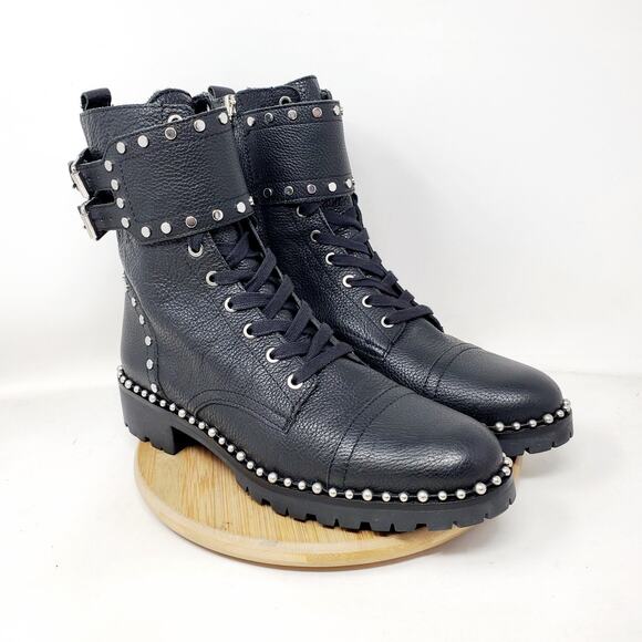 Sam Edelman Boots Womens 9 Jennifer Black Combat Studded Chunky Punk Steampunk - Picture 7 of 14